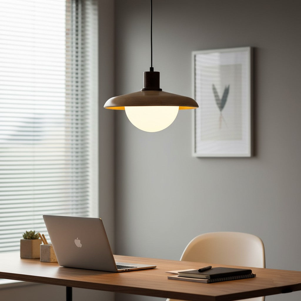 Wood-Tone Metal Glass Plug-In Pendant