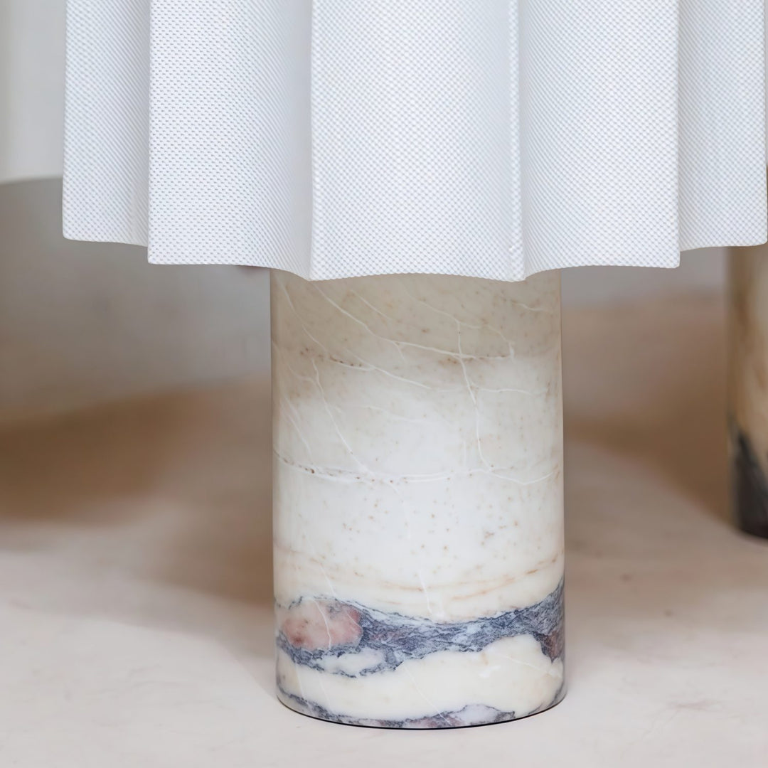 Cavilon Modern Artisanal Marble Accent Table Lamp with Soft Fabric Shade for Living Room and Bedroom