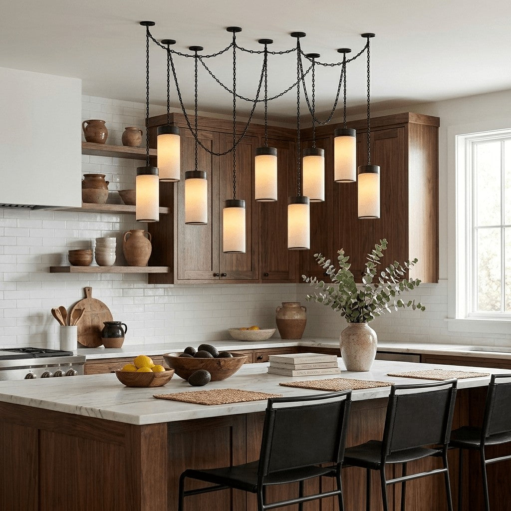 Cream Alabaster Chain Hardwired Pendant Light