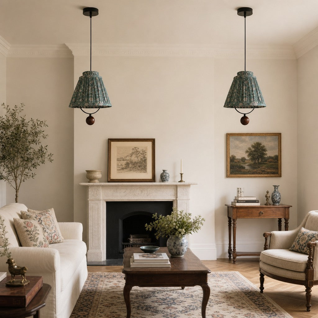 Suspension décorative en tissu floral Solmire – Lampe suspendue avec accents métalliques pour salon et salle à manger