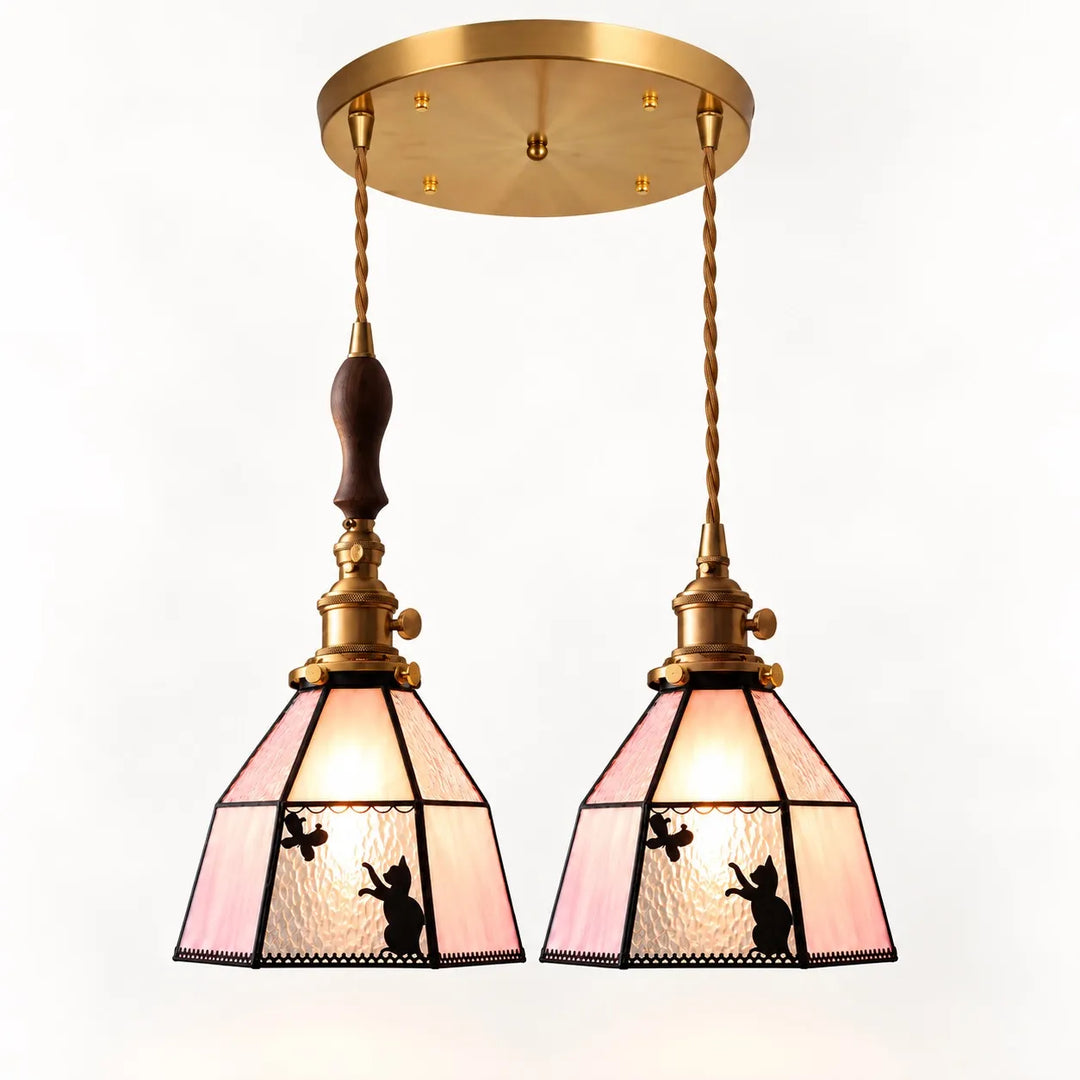 Cat and Butterfly Stained Glass Pendant Light