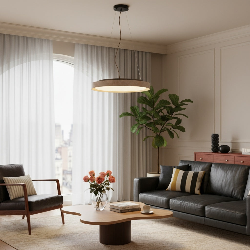 Lampe suspendue minimaliste Miravelle avec abat-jour en pierre naturelle pour salle à manger