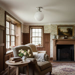 Bild in der Galerieansicht laden, Glorica Glass Mid Century Semi Flush Ceiling Light - White Opal Glass Globe Fixture
