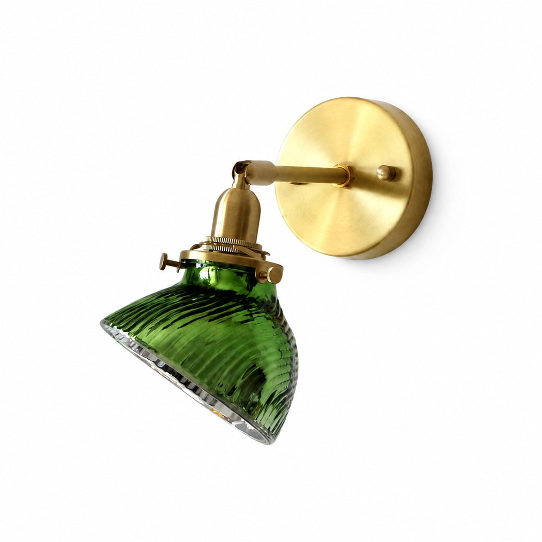 Brass wall lamp with green glass shade SKU image