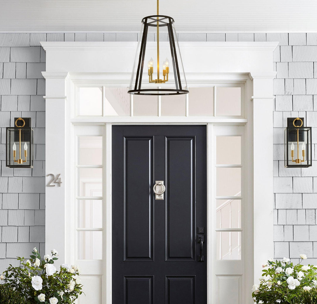 Lámpara colgante de exterior de vidrio Ferrix - Iluminación industrial para porches delanteros