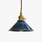 Bild in Gallery-Viewer laden, Blue ceramic shade with brass tone socket hardware