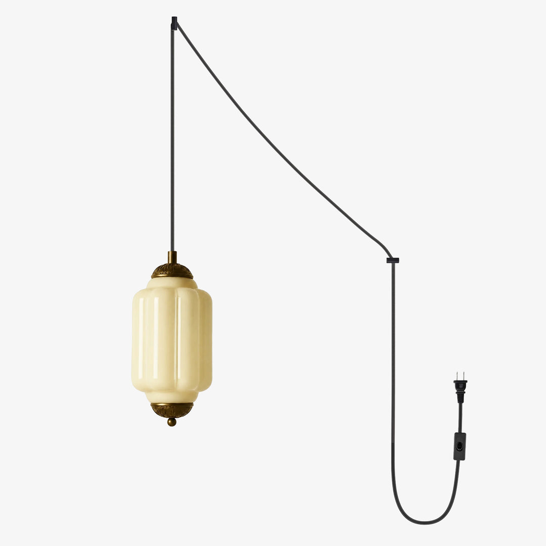 Fluted Glass Antique Brass Plug-In Pendant