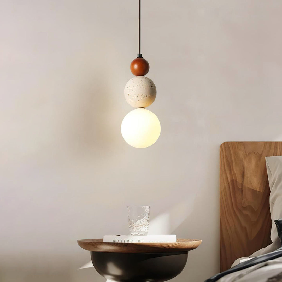 Elegantes Leuchten Creme Stein Nachttisch Pendelleuchte