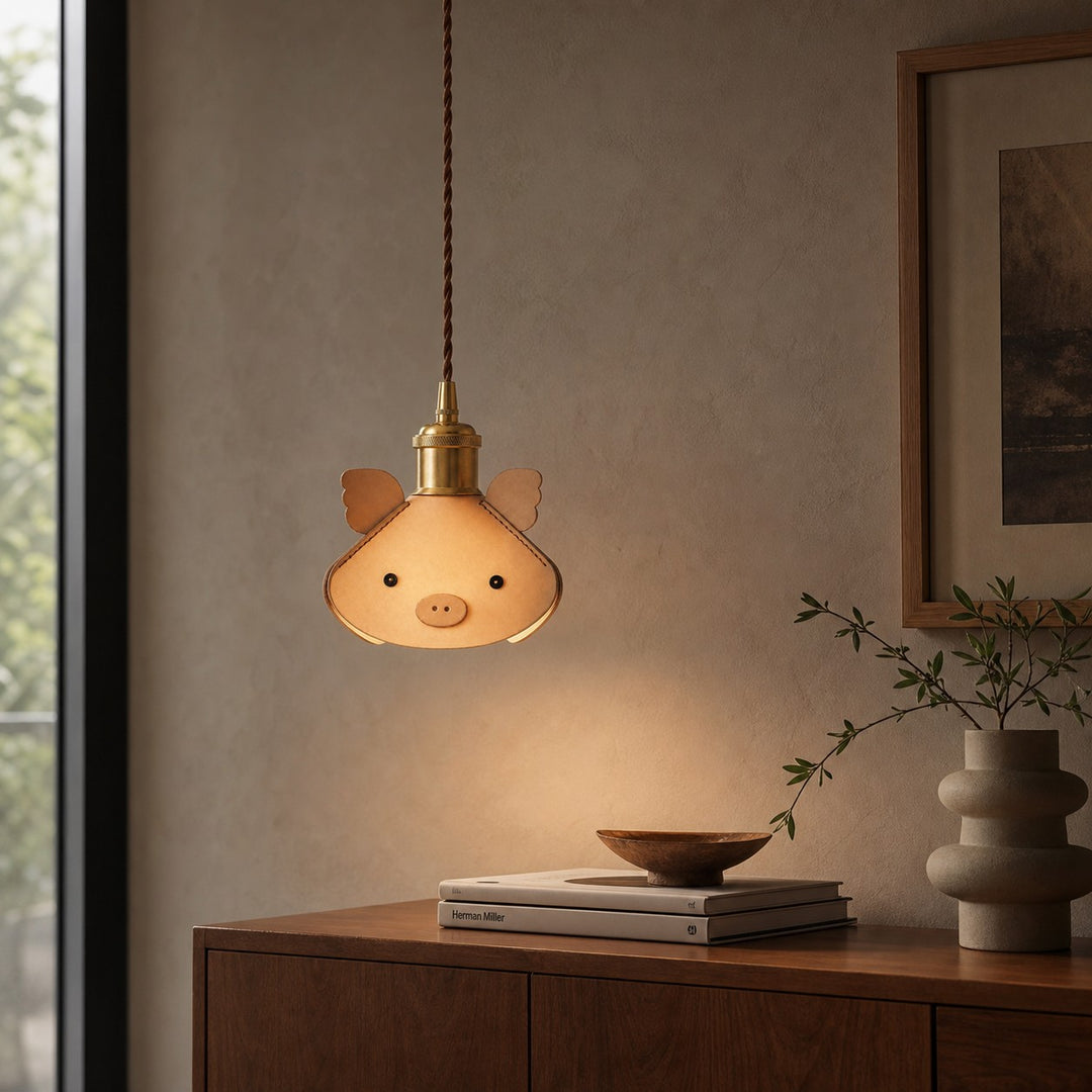 Handcrafted Piglet Leather Pendant Light