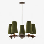 Charger l'image dans la visionneuse de galerie, 5-light Hour Rho chandelier with green velvet shades