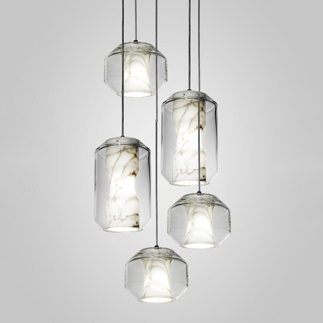 Suspension en verre et albâtre