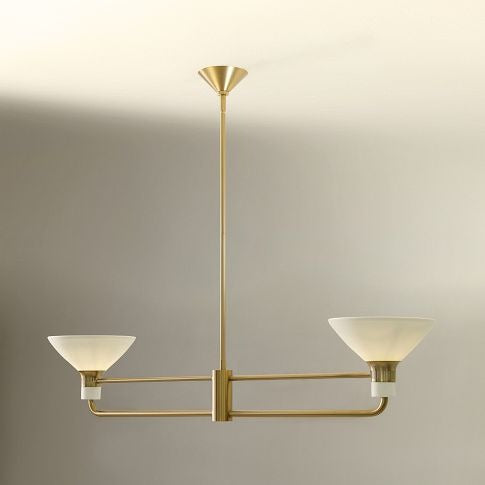 Calvor 2 Light Porcelain Chandelier - Brass Linear Dining Fixture