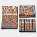 Cargar imagen en el visor de la Galería, Folded charcoal paisley floral cotton linen tablecloth set