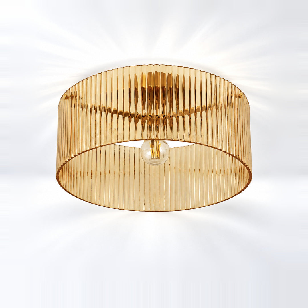 Amber ribbed glass flush ceiling light