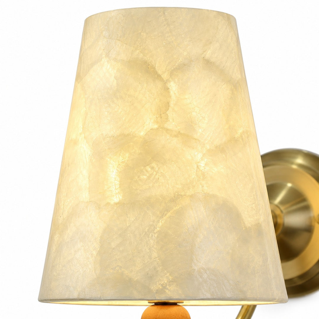 Close-up of illuminated Capiz shell shade texture
