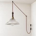 Bild in Gallery-Viewer laden, Vintage Ribbed Glass Shade Plug‑in Swag Pendant Light - Hanging Lamp for Dining and Living Room