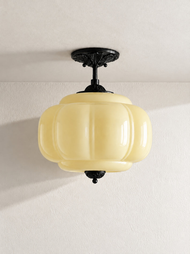Eloise Scallop Vintage Milk Glass Semi Flush Mount Pendant Light