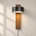 Load image into Gallery viewer, Walnut and Black Travertine Plug-In Wall Sconce with Pull Chain
