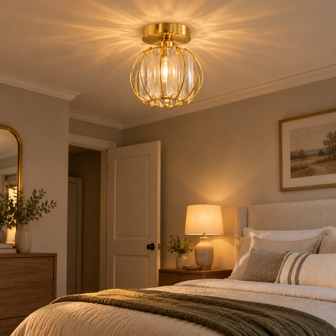 Geometric Crystal Ceiling Light with three frame finishes and a cage frame - New2609-1024521 interior scene