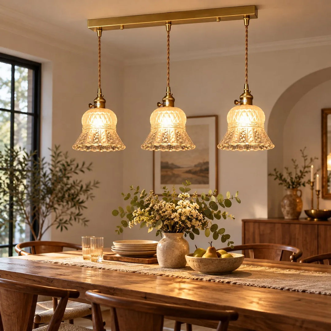 Vintage Brass Pineapple Glass Pendant Lamp