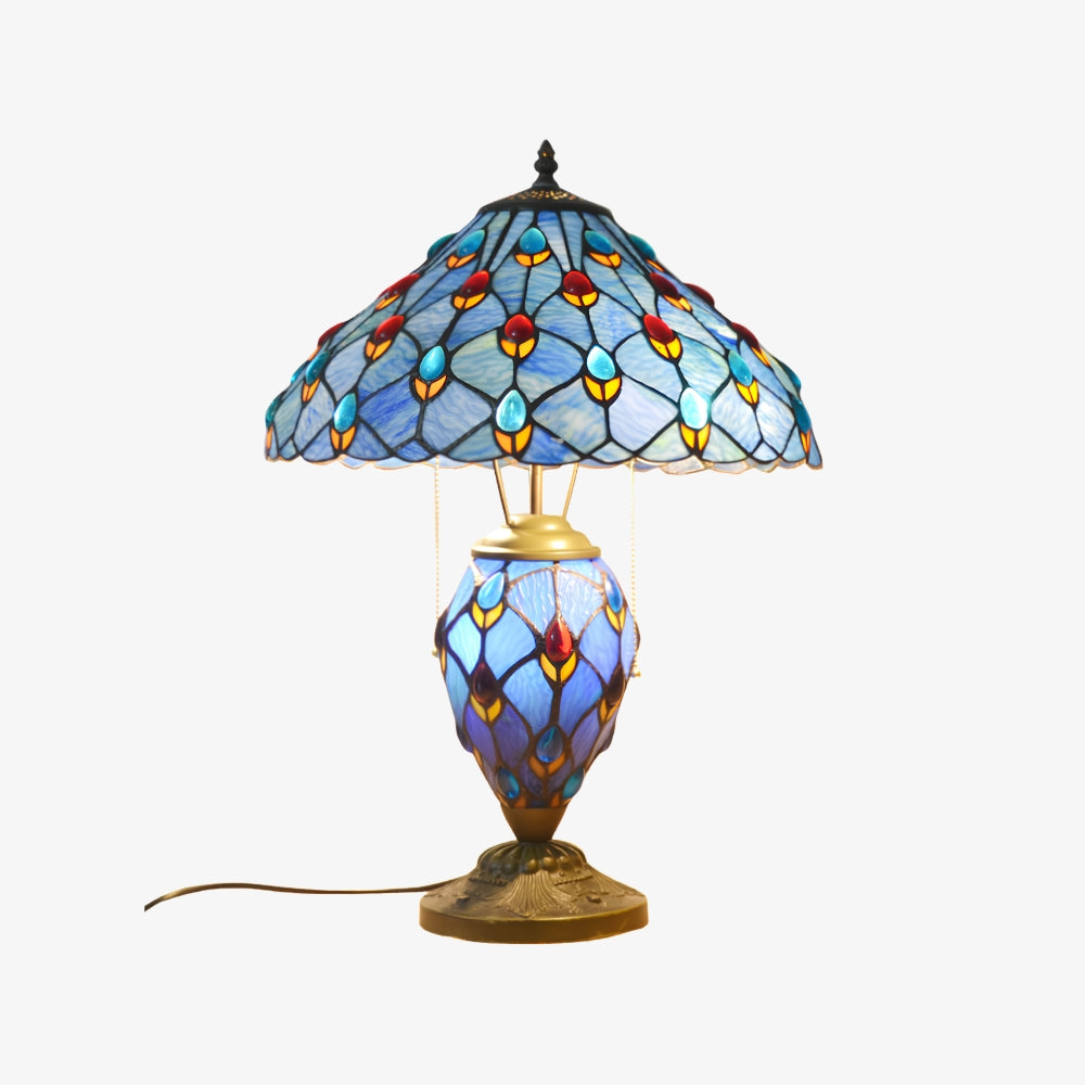 TF Tivanny Art Deco Stained Glass Table Lamp - Vintage Style for Bedroom or Living Room