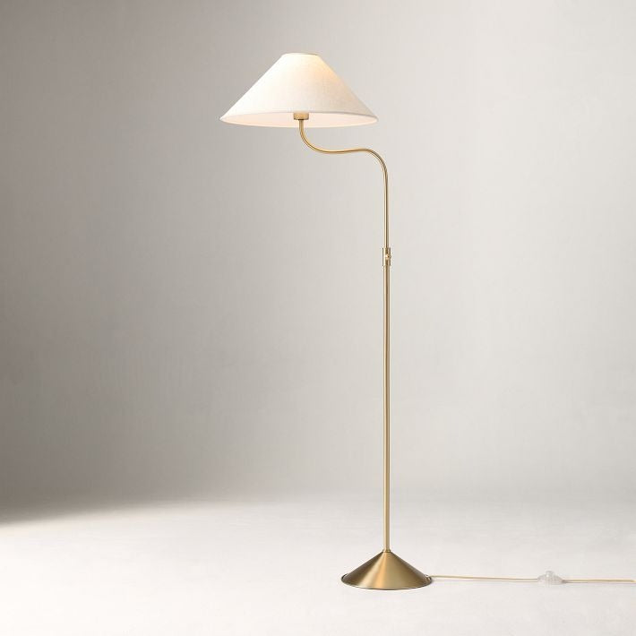 Lámpara de pie elegante Fibura con pantalla de lino en bronce champán: añade calidez