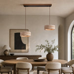 Load image into Gallery viewer, Two-light yellow travertine linear LED pendant in a dining room