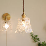 Load image into Gallery viewer, Traditional Japanese Brass Walnut Glass Ceramic Cylinder Conic Flower Bowl 1-Light Pendant Light For Dining Room
