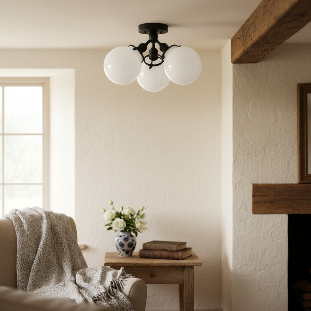 Glorica Glass Globe Light - Mid Century Semi Flush Ceiling Lamp