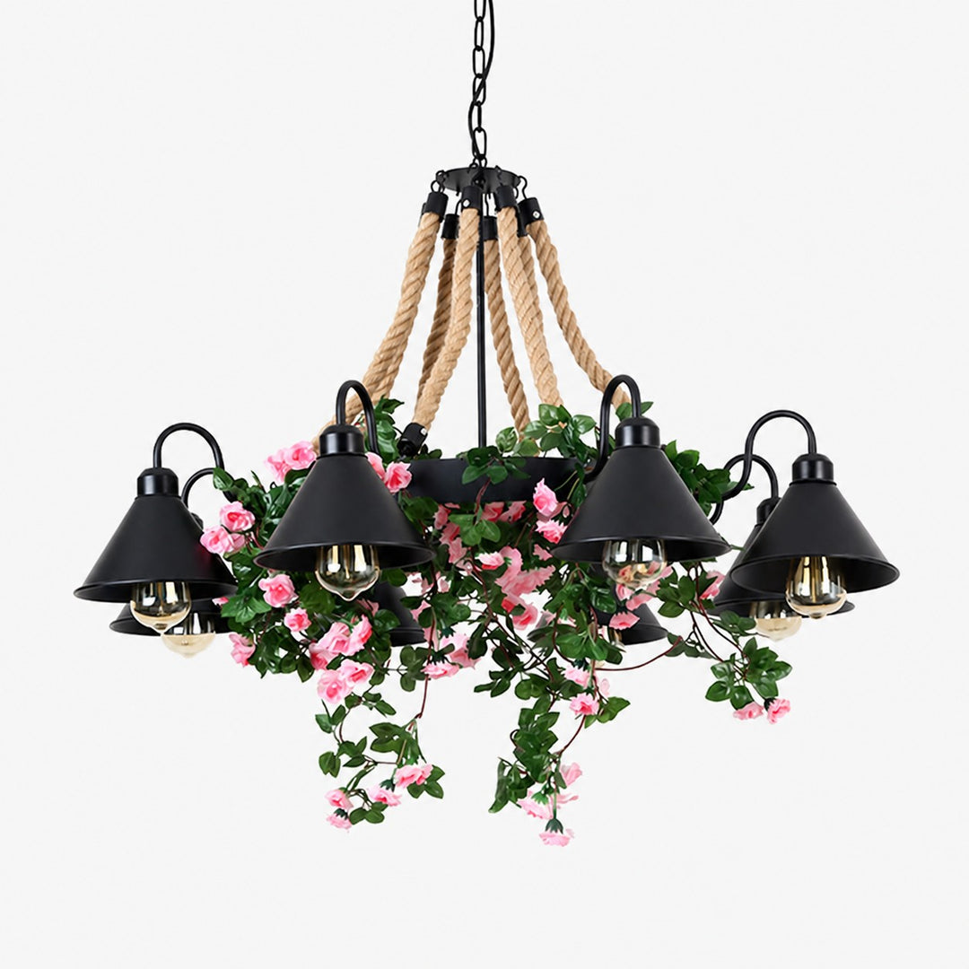 Rope and Greenery Wagon Wheel Chandelier