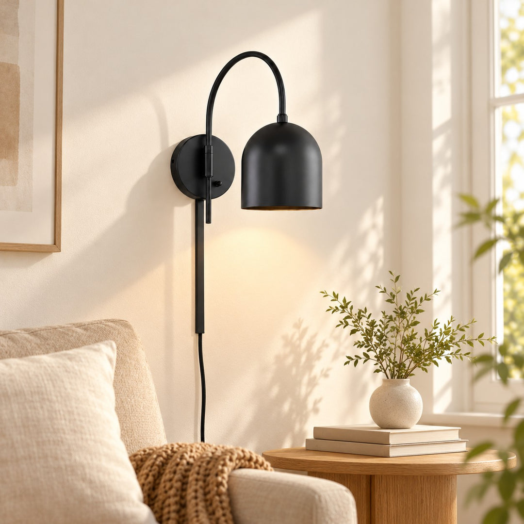Dome Arm Plug-In Cord Arched Metal Wall Sconce