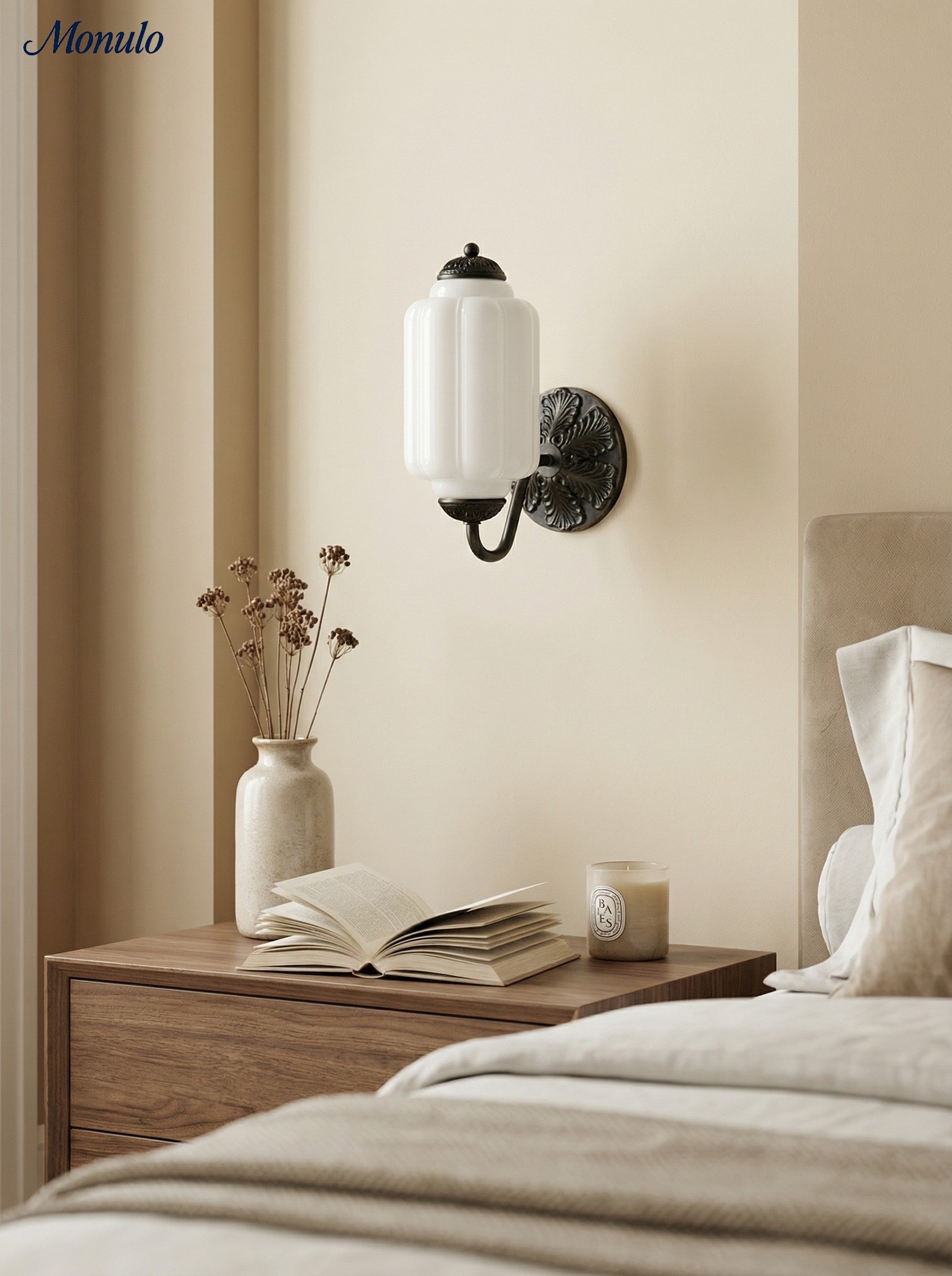 Applique murale vintage en verre laiteux pour chevet, couloir, Eloise 