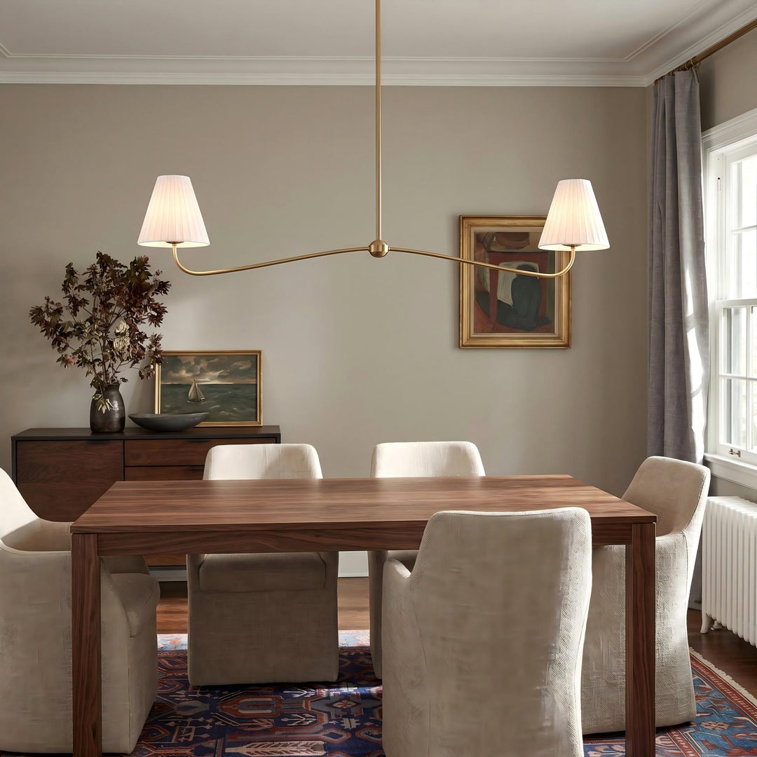 Lustre linéaire en tissu Fibura - Lustre linéaire moderne Simone à 2 lumières en laiton