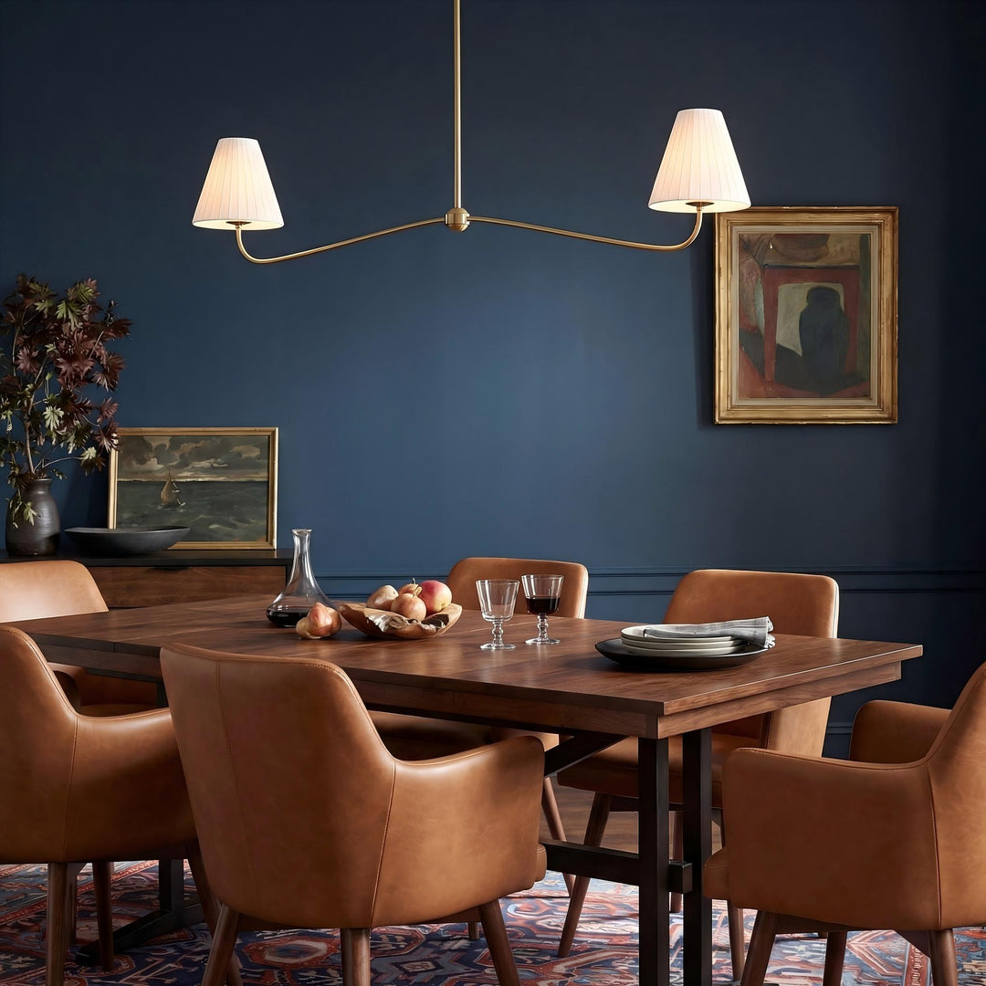 Lustre linéaire en tissu Fibura - Lustre linéaire moderne Simone à 2 lumières en laiton