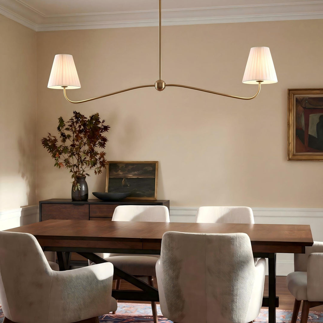 Lustre linéaire en tissu Fibura - Lustre linéaire moderne Simone à 2 lumières en laiton