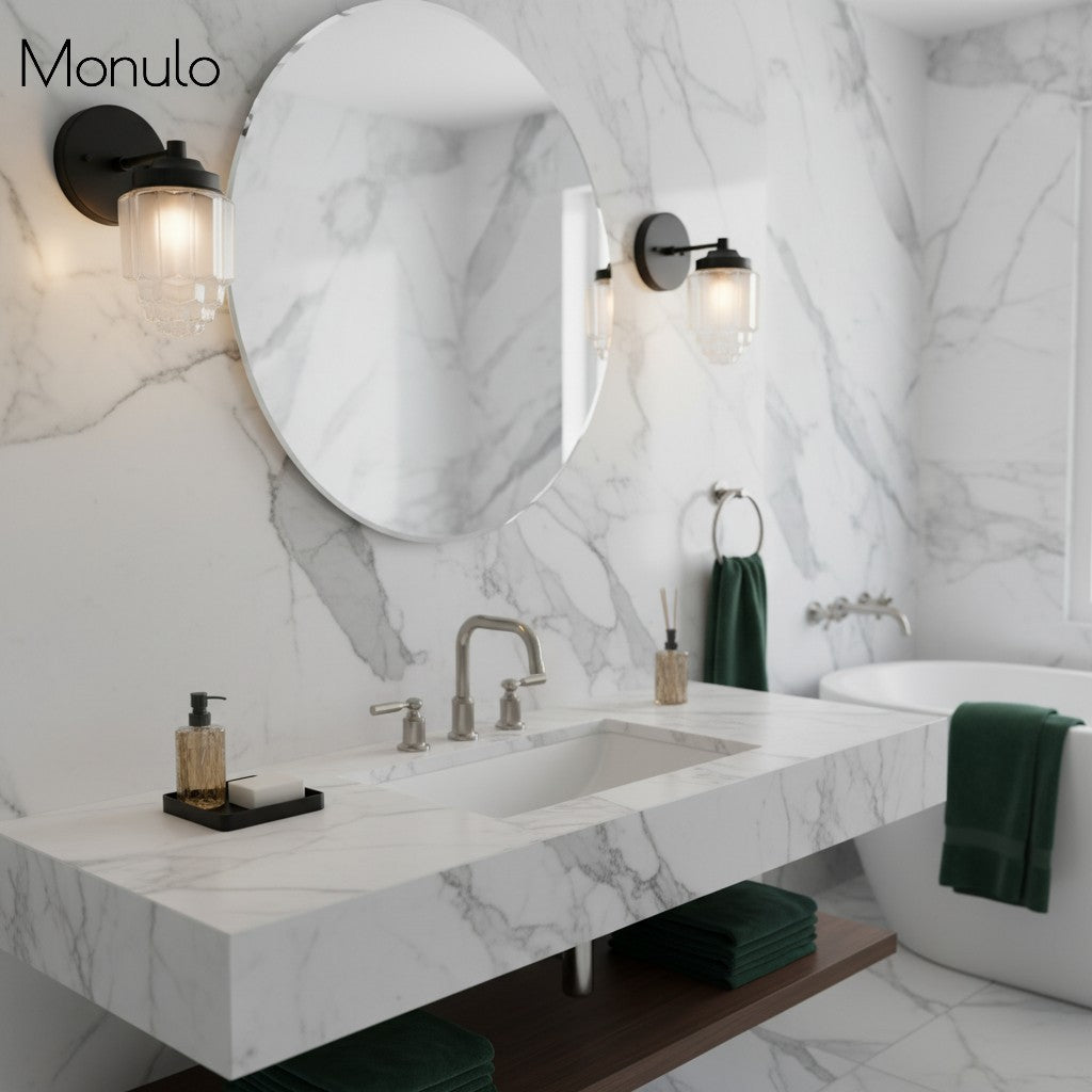 Aplique de pared Tierlux de cristal transparente – Diseño arquitectónico Art Déco para baño y pasillo