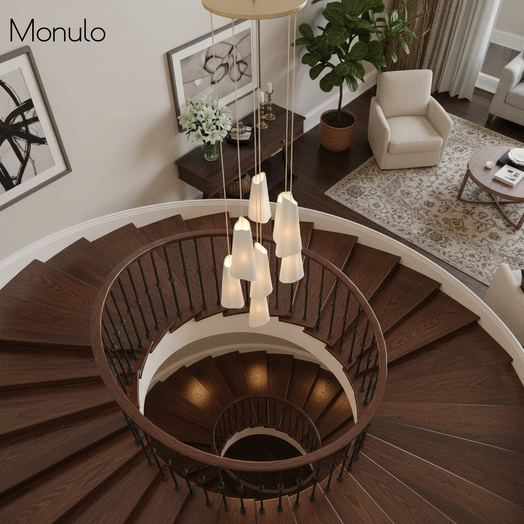 Orovia Sculptural Ceramic Pendant Chandelier – Adjustable Tiered Lighting for Dining Room, Kitchen and Living Room