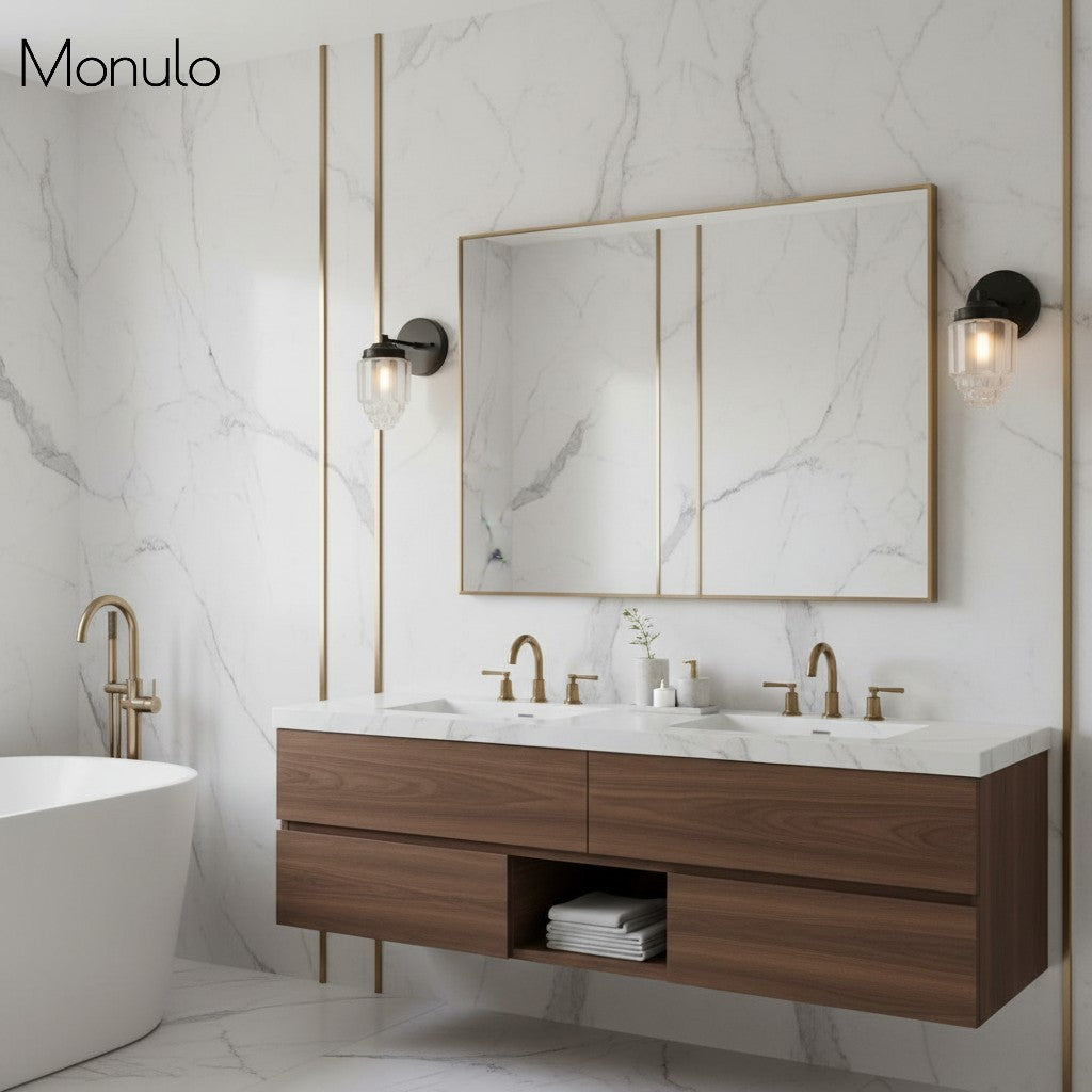 Aplique de pared Tierlux de cristal transparente – Diseño arquitectónico Art Déco para baño y pasillo