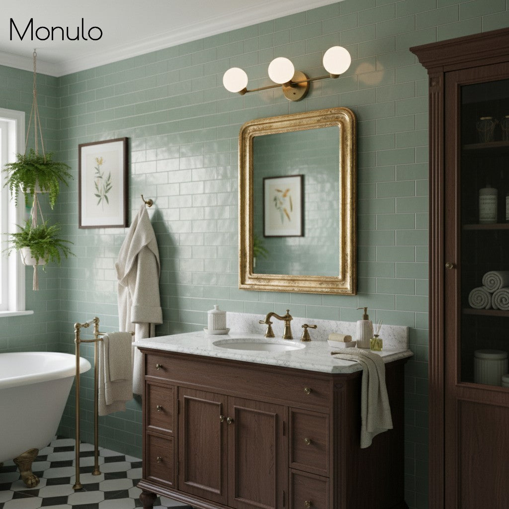 Glorica Glass Sleek Globe Vanity Light – Modern Industrial Three-Bulb Wall Sconce for Bathroom & Hallway