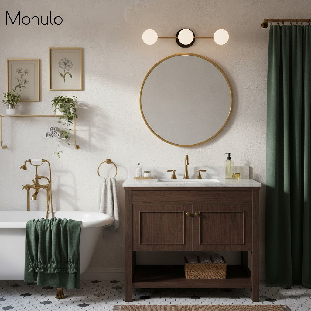 Glorica Glass Sleek Globe Vanity Light – Modern Industrial Three-Bulb Wall Sconce for Bathroom & Hallway