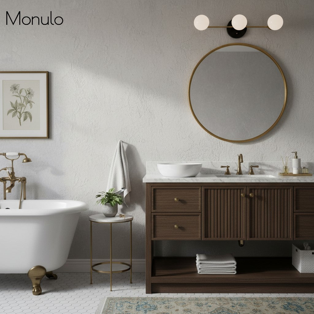 Glorica Glass Sleek Globe Vanity Light – Modern Industrial Three-Bulb Wall Sconce for Bathroom & Hallway