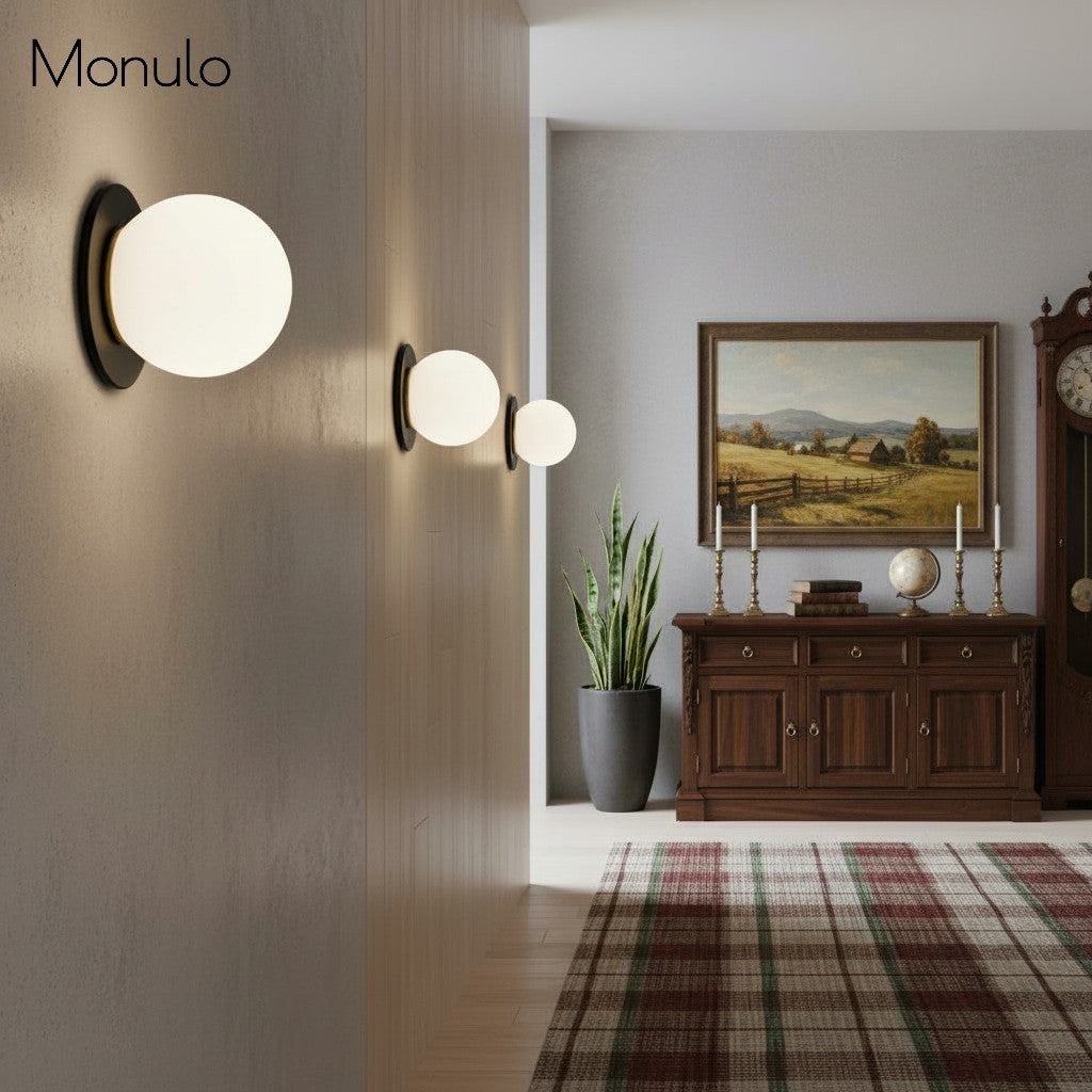 Glorica Glass Modern Glass Globe Wall Sconce - Sleek Metal Design for Living Rooms and Bedrooms