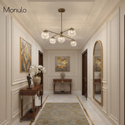 Glorica Glass Sculptural Globe Metal & Glass Chandelier – Modern Dining Room Ceiling Light