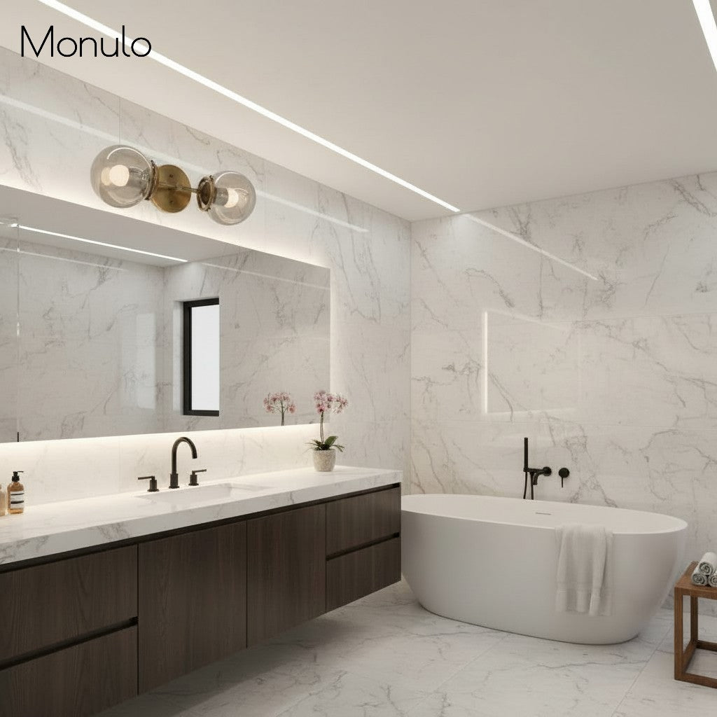 Lámpara de tocador de baño moderna de estilo industrial Lumio Globe de cristal transparente