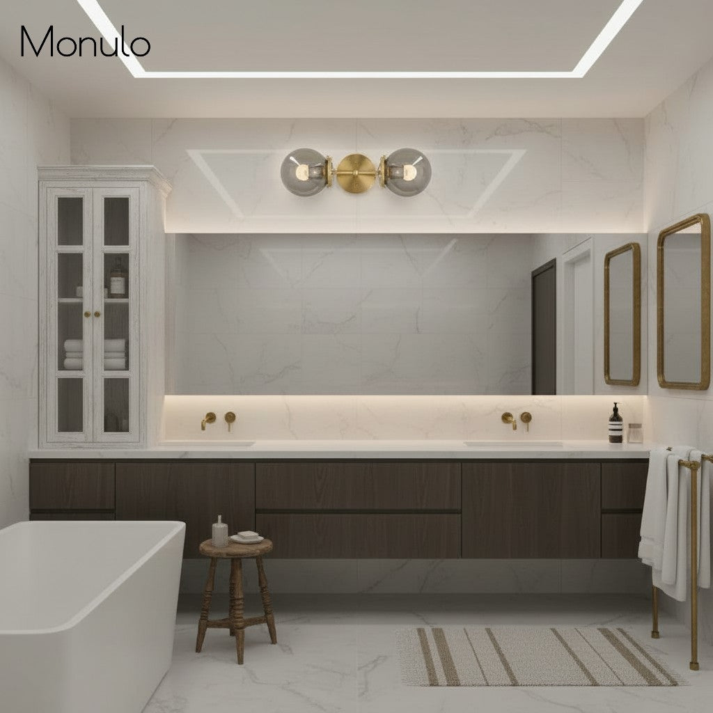 Lámpara de tocador de baño moderna de estilo industrial Lumio Globe de cristal transparente