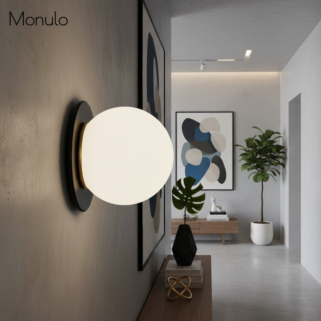 Glorica Glass Modern Glass Globe Wall Sconce - Sleek Metal Design for Living Rooms and Bedrooms