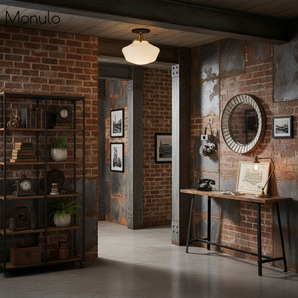 Geotower Rounded Opal Glass Schoolhouse Ceiling Light – Mid-Century Style – Bedroom & Hallway Fixture