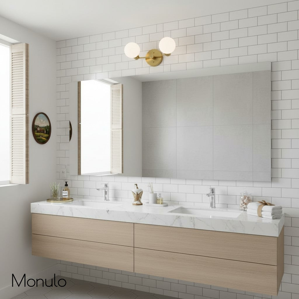 Glorica Glass Minimalist Metal Arm Globe Wall Sconce – Mid-Century Vanity Lighting for Mirror & Hallway