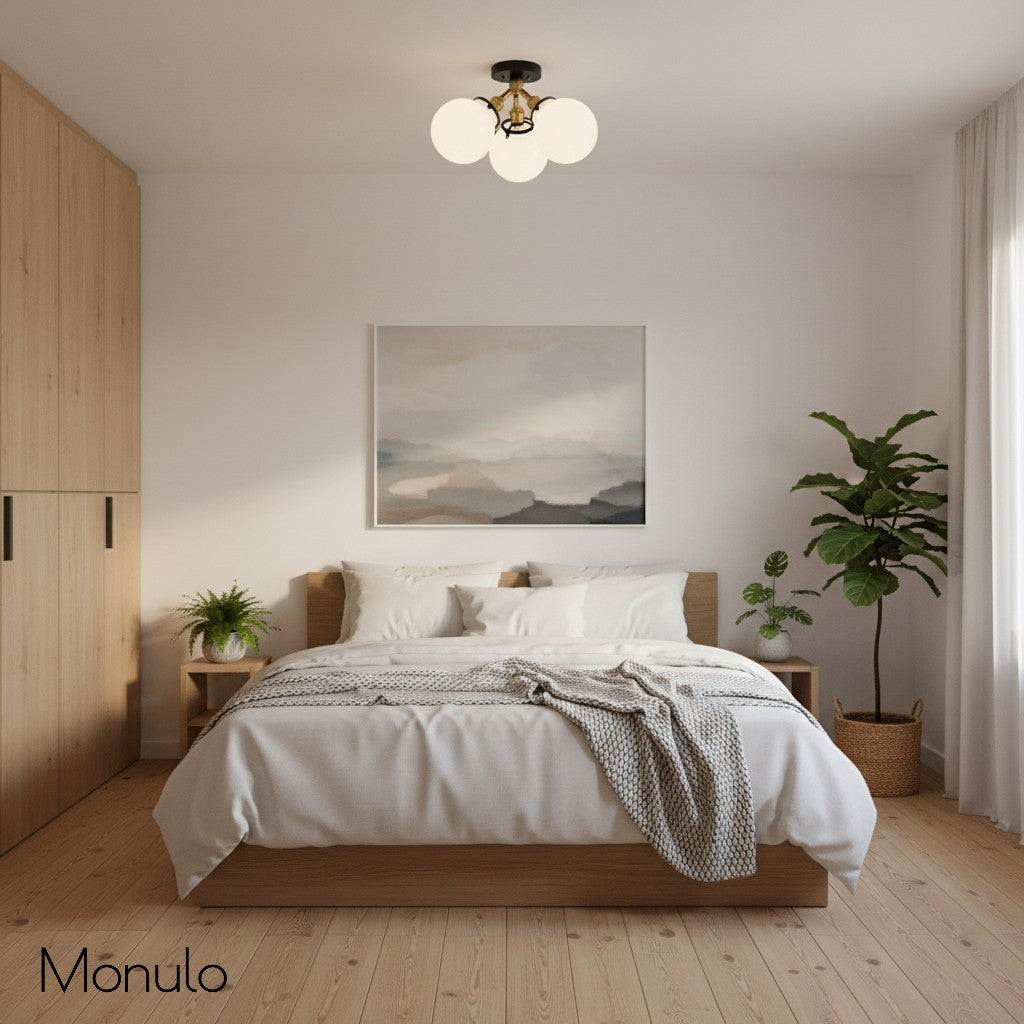 Glorica Glass Mid-Century Modern Globe Ceiling Light – Elegant Metal Semi-Flush Mount Lamp for Dining Rooms and Living Spaces