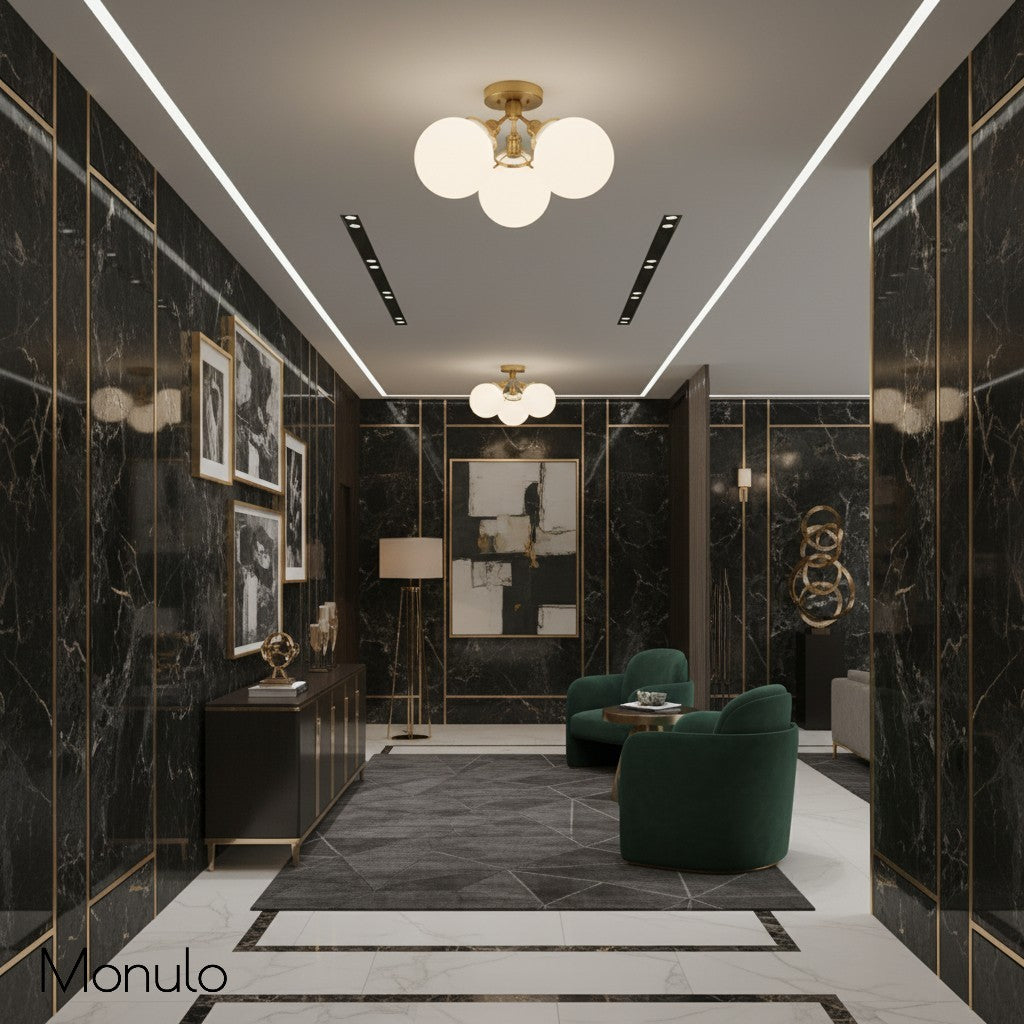 Glorica Glass Mid-Century Modern Globe Ceiling Light – Elegant Metal Semi-Flush Mount Lamp for Dining Rooms and Living Spaces